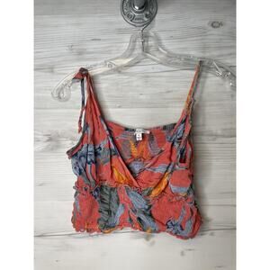 Patrons of Peace Crop Top Womens Medium Red Blue Rayon Floral Boho Summer Tank